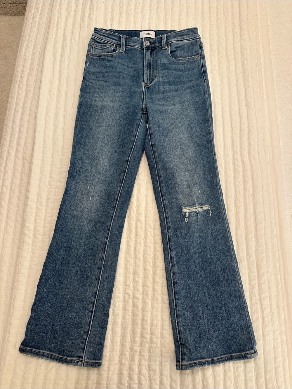 pistola Wide Leg Distressed Jeans in Medium Blue